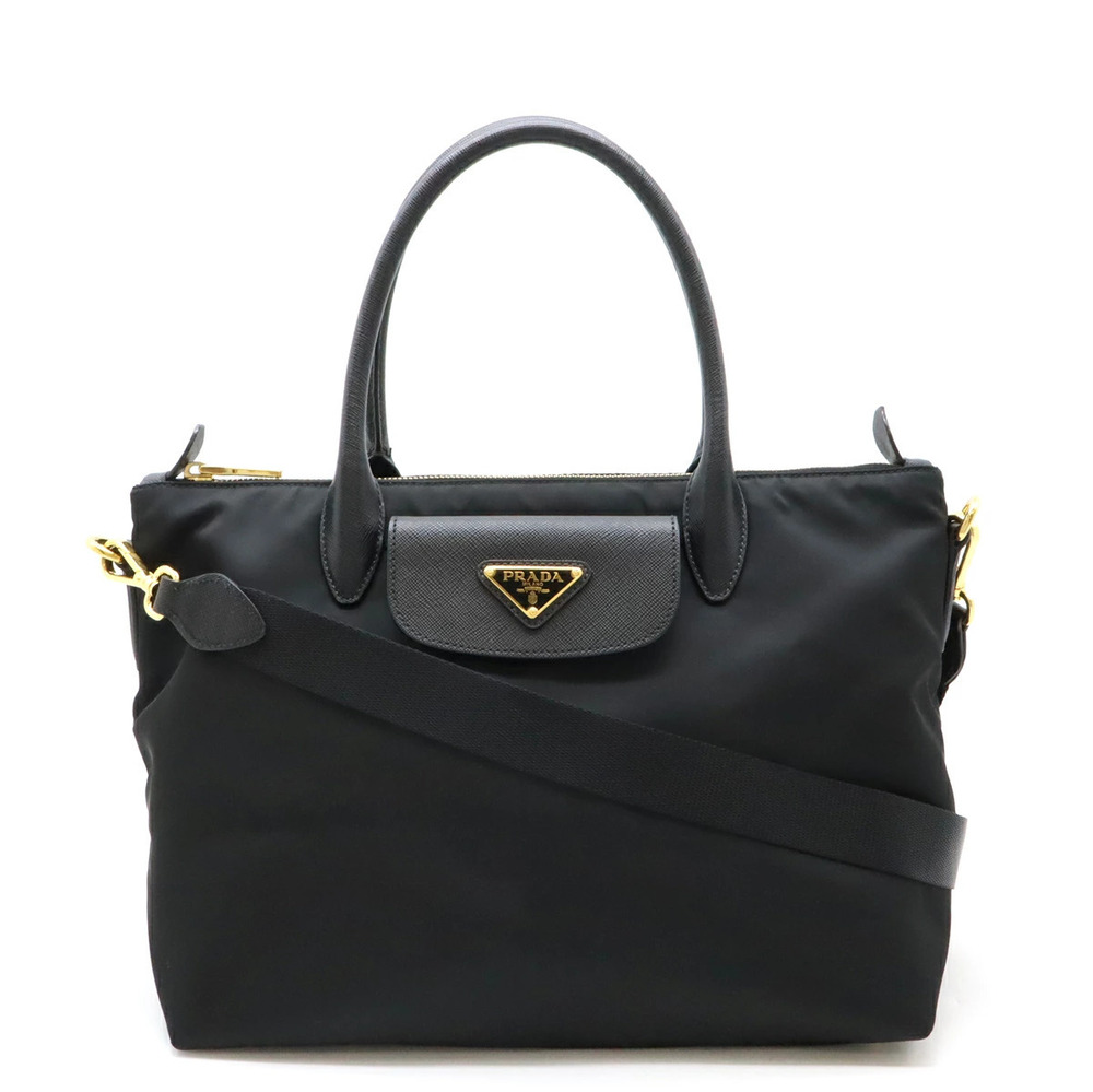 Prada Tote Bag Handbag Shoulder Leather NERO Black